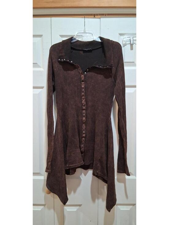 urban x Tops - Urban X Mineral Wash Waffle Knit Tunic L Whimsigoth Fairycore Snap Henley Brown